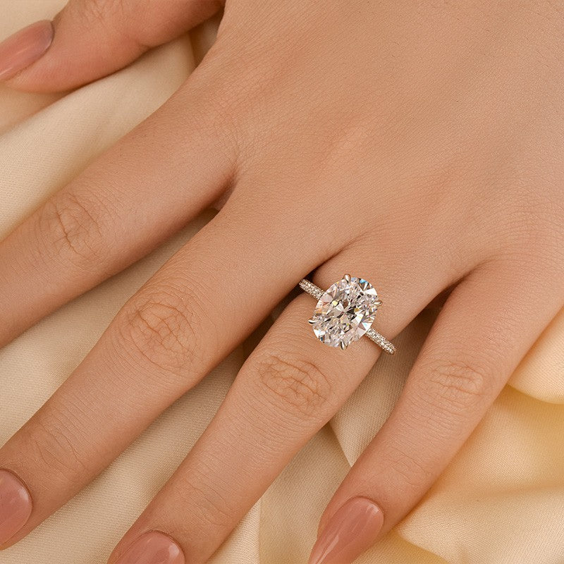Classic 4.25Ct Oval Cut Engagement Ring With Hidden Halo In Sterling Silver