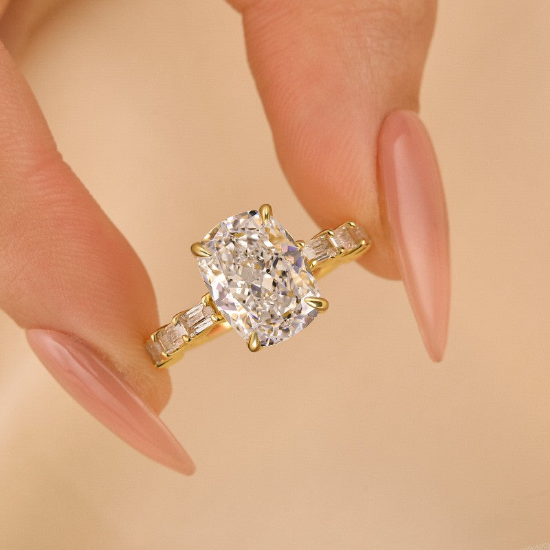 Stunning 4.0Ct Cushion Cut Yellow Gold Engagement Ring In Sterling Silver