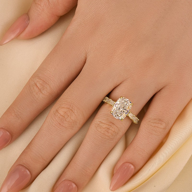 Stunning 4.0Ct Cushion Cut Yellow Gold Engagement Ring In Sterling Silver