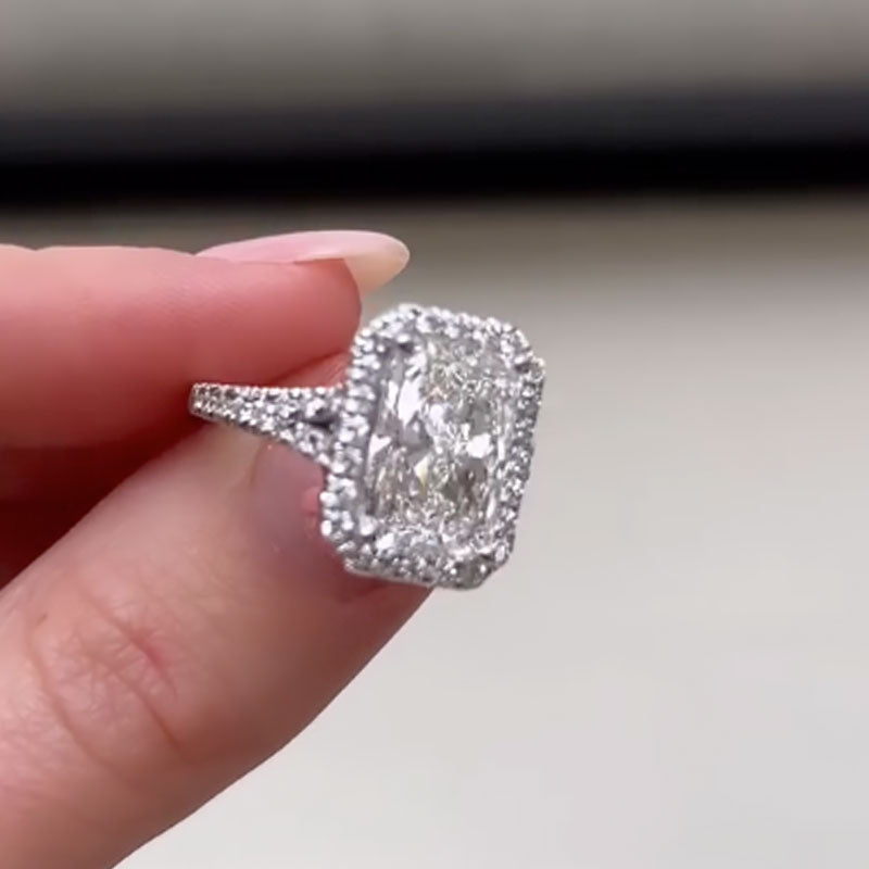 Ahabobo Noble Halo 3.5Ct Radiant Cut Split Shank Engagement Ring
