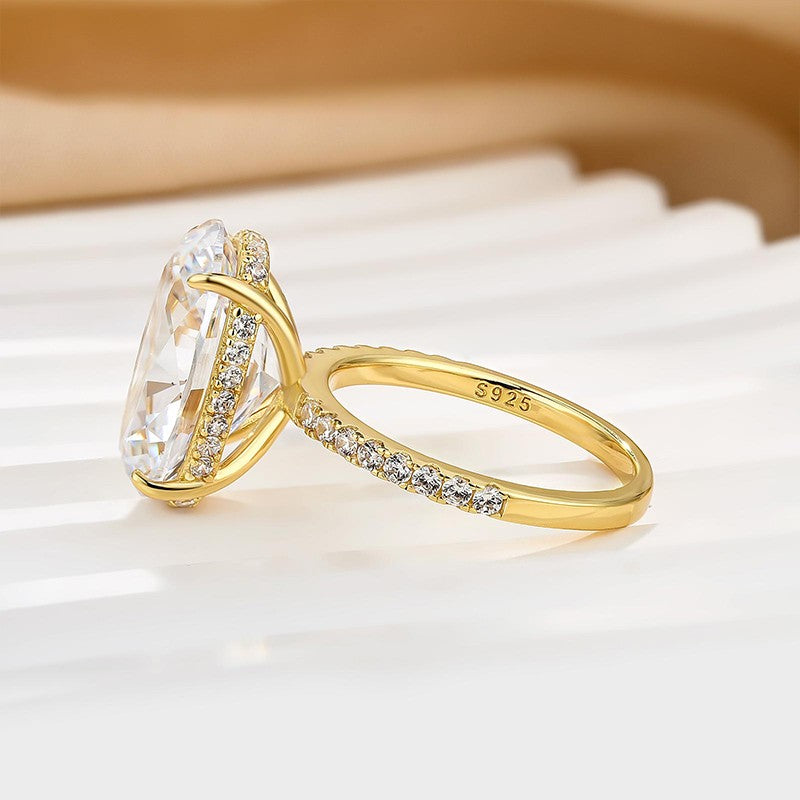 6.0Ct Oval Cut Hidden Halo Engagement Ring In Sterling Silver
