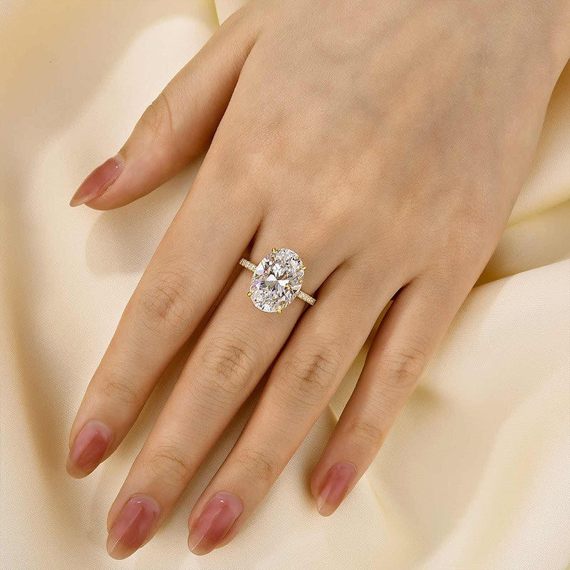 6.0Ct Oval Cut Hidden Halo Engagement Ring In Sterling Silver