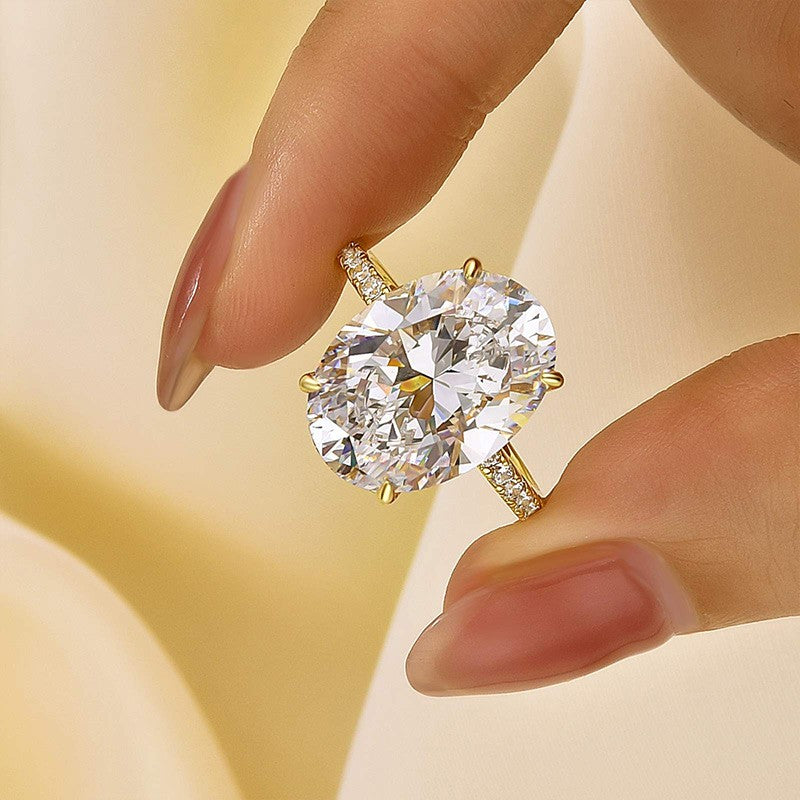 6.0Ct Oval Cut Hidden Halo Engagement Ring In Sterling Silver
