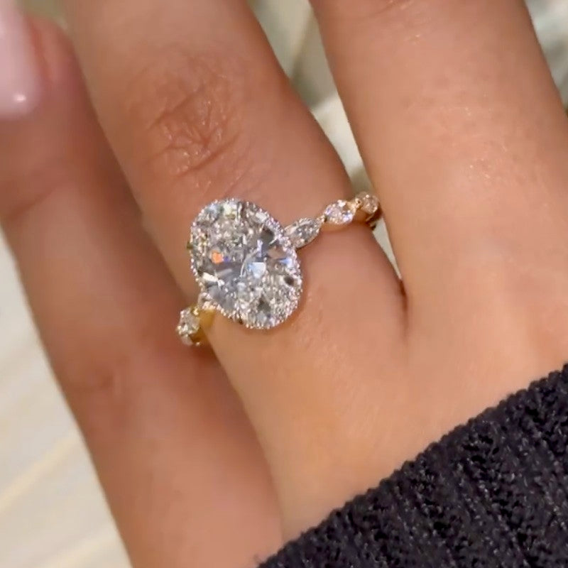 3.0Ct Halo Oval Cut Yellow Gold Promise Ring Engagement Ring For Her