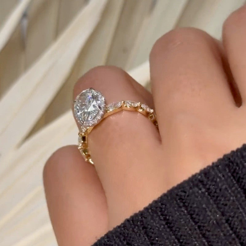 3.0Ct Halo Oval Cut Yellow Gold Promise Ring Engagement Ring For Her