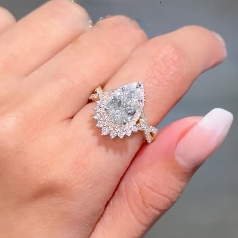 Vintage 4.0Ct Halo Pear Cut Twist Engagement Ring In Sterling Silver
