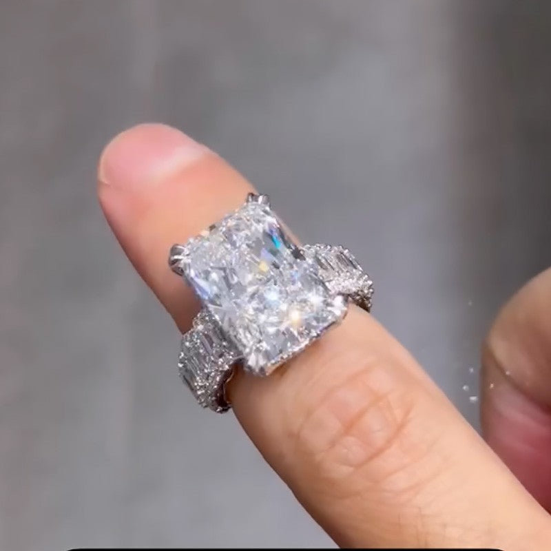 10.0Ct Radiant Cut Engagement Ring Travel Ring With Emerald Cut Band Stone