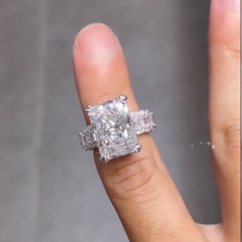10.0Ct Radiant Cut Engagement Ring Travel Ring With Emerald Cut Band Stone