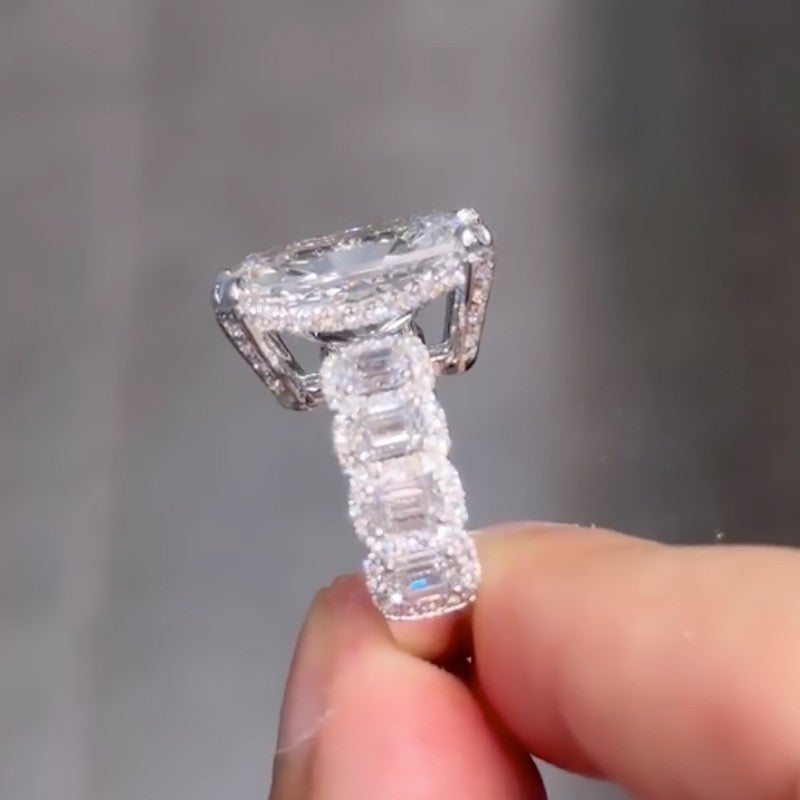 10.0Ct Radiant Cut Engagement Ring Travel Ring With Emerald Cut Band Stone