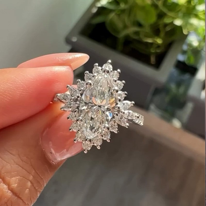 Vintage 3.0Ct Halo Marquise Cut Engagement Ring Travel Ring In Sterling Silver