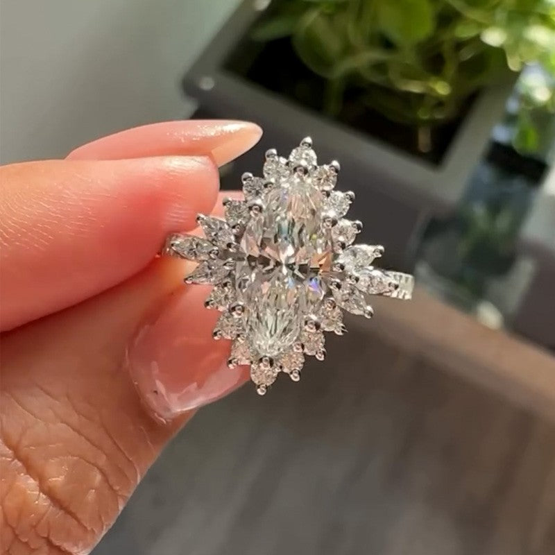 Vintage 3.0Ct Halo Marquise Cut Engagement Ring Travel Ring In Sterling Silver