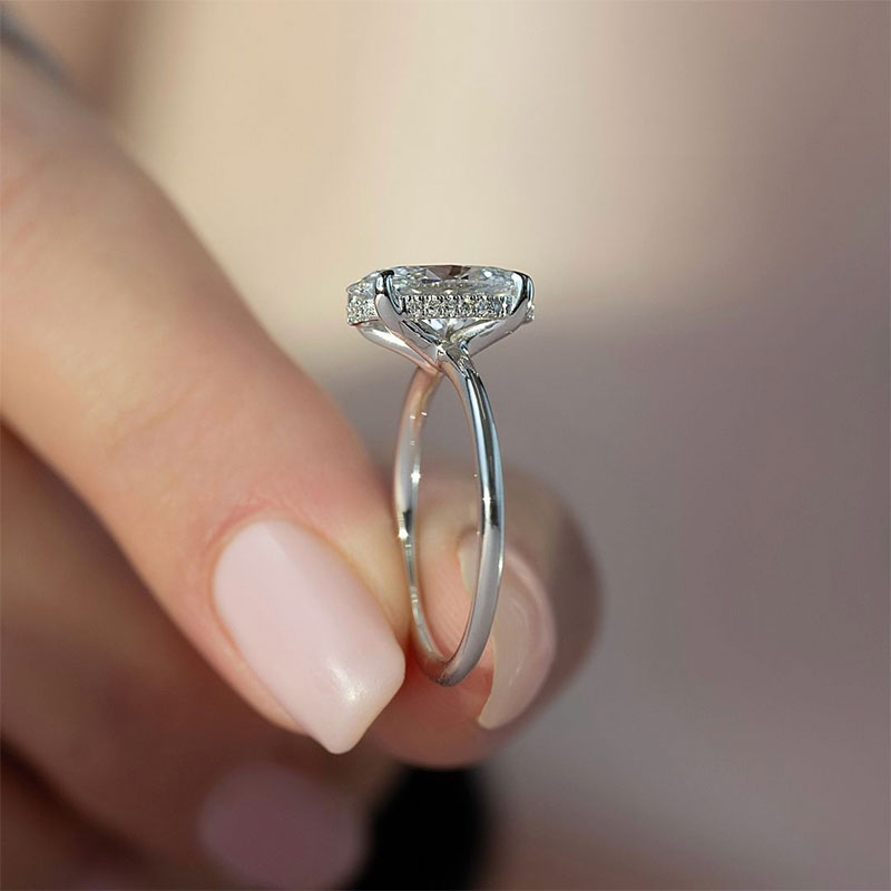 Classic 4.0Ct Solitaire Oval Cut Hidden Halo Engagement Ring In Sterling Silver