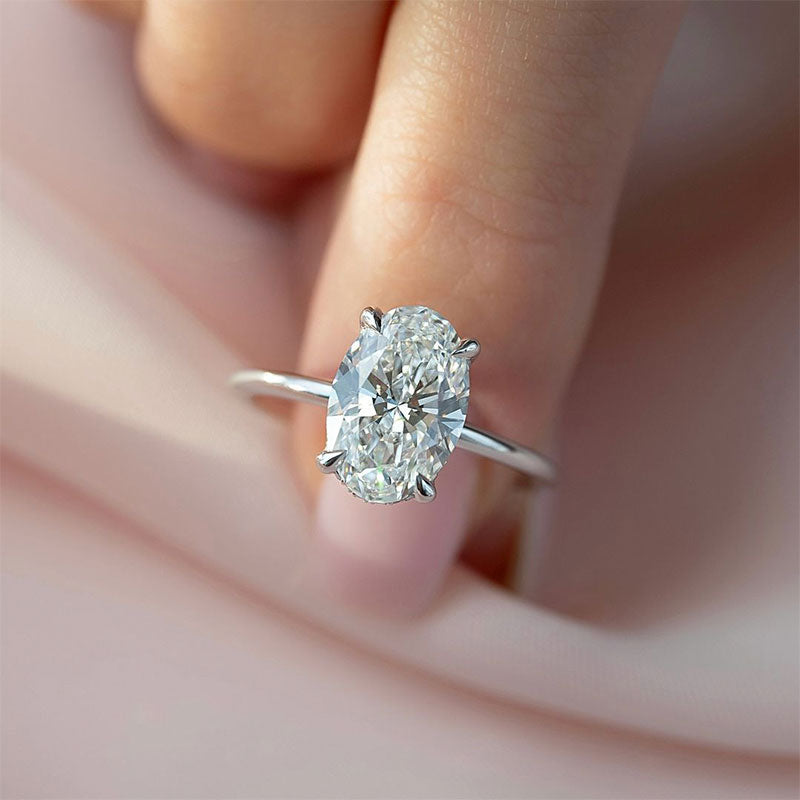 Classic 4.0Ct Solitaire Oval Cut Hidden Halo Engagement Ring In Sterling Silver