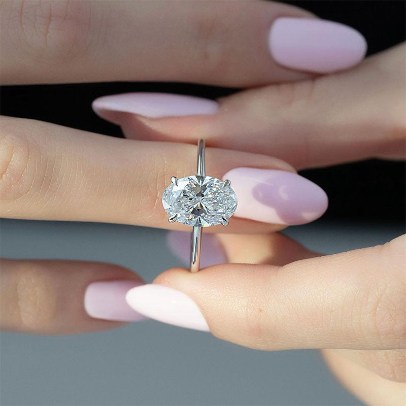 Classic 4.0Ct Solitaire Oval Cut Hidden Halo Engagement Ring In Sterling Silver