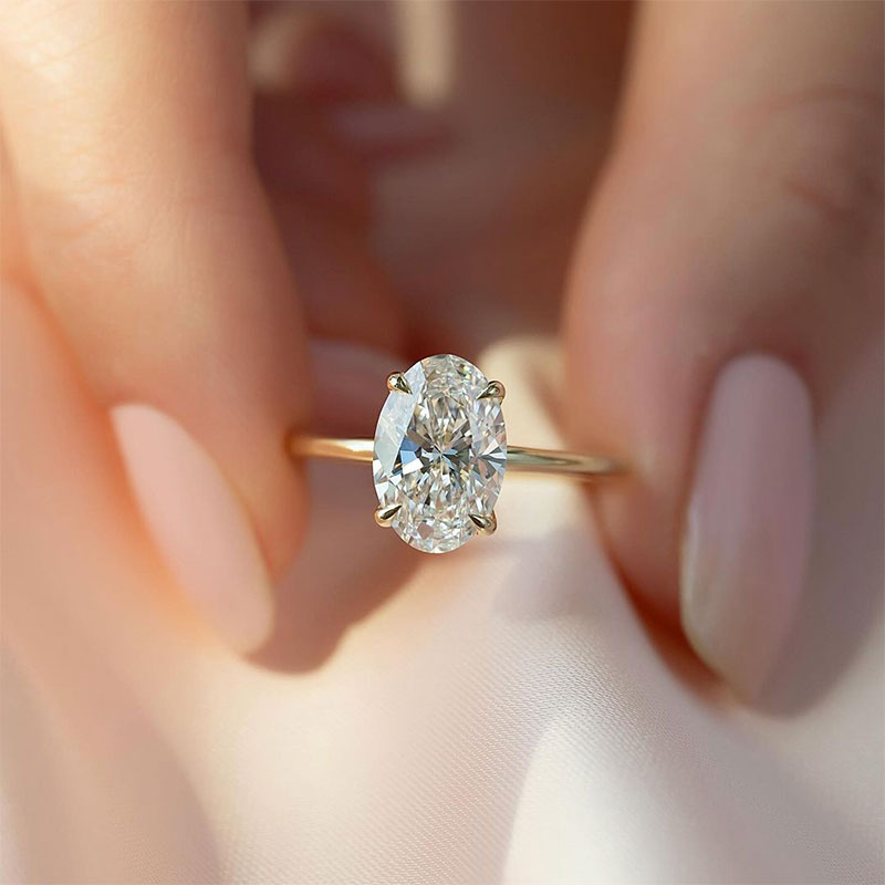Classic 4.0Ct Solitaire Oval Cut Hidden Halo Engagement Ring In Sterling Silver