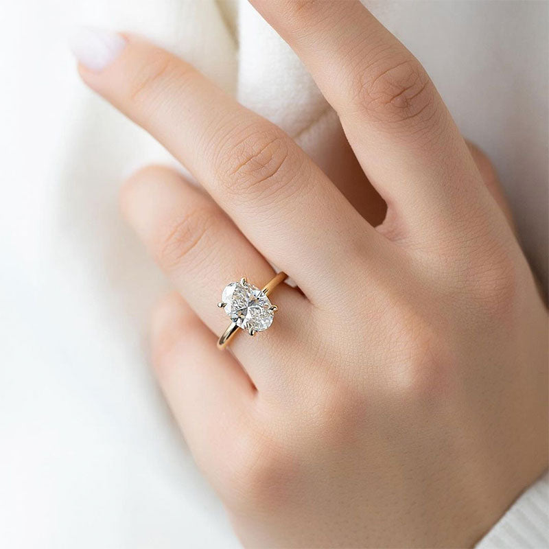 Classic 4.0Ct Solitaire Oval Cut Hidden Halo Engagement Ring In Sterling Silver