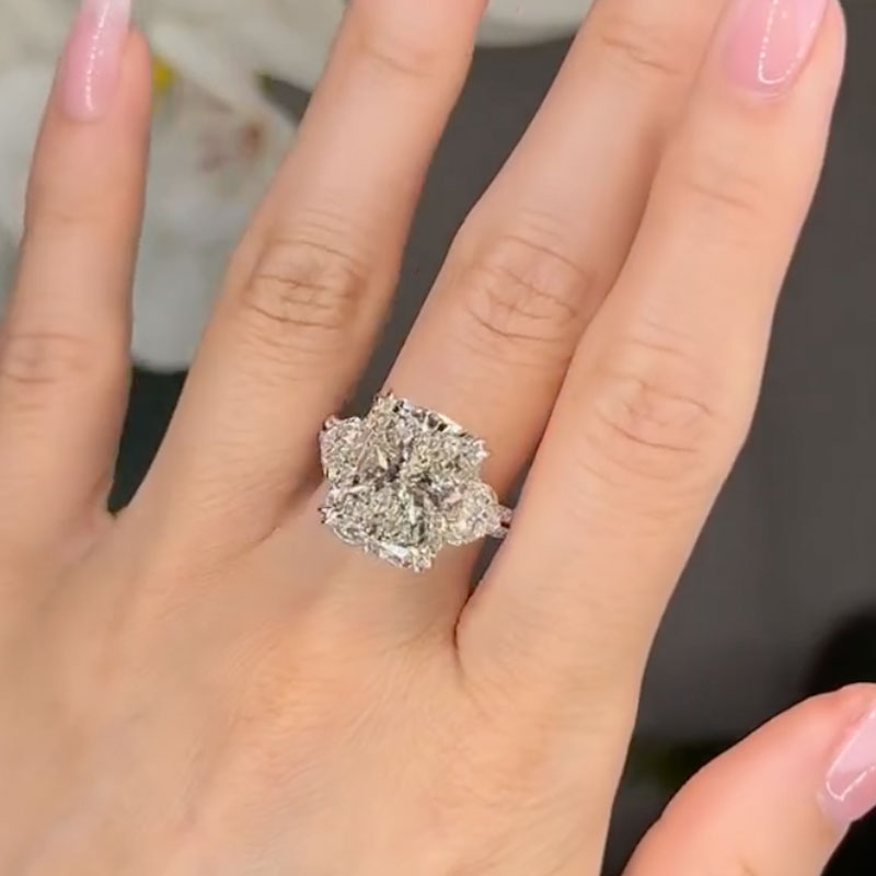 Maxine Romantic Elongated Cushion Cut Three Stone Engagement Ring