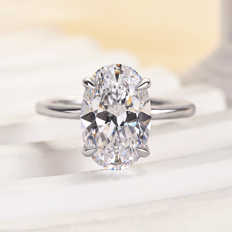 Classic 4.0Ct Solitaire Oval Cut Hidden Halo Engagement Ring In Sterling Silver