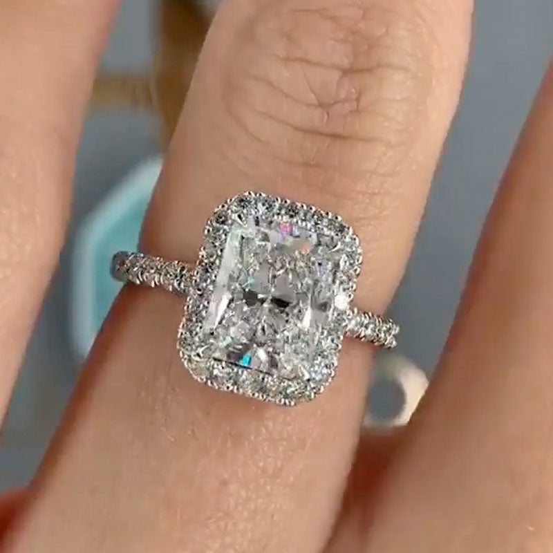 Maxine Halo Radiant Cut Engagement Ring In Sterling Silver