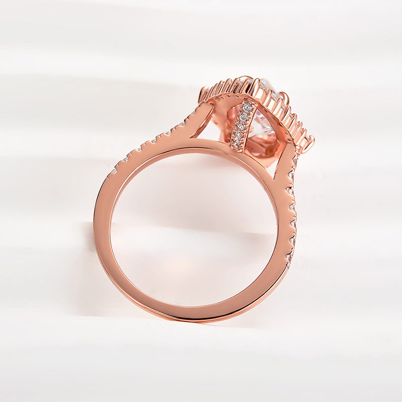 Stunning Yellow Gold Halo Pear Cut Elegant Engagement Ring In Sterling Silver