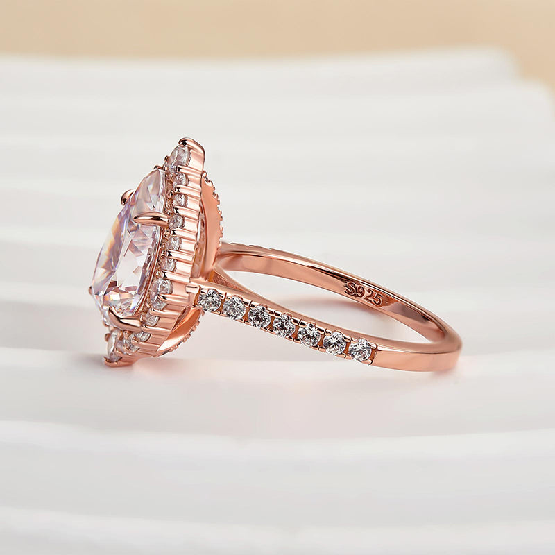 Stunning Yellow Gold Halo Pear Cut Elegant Engagement Ring In Sterling Silver