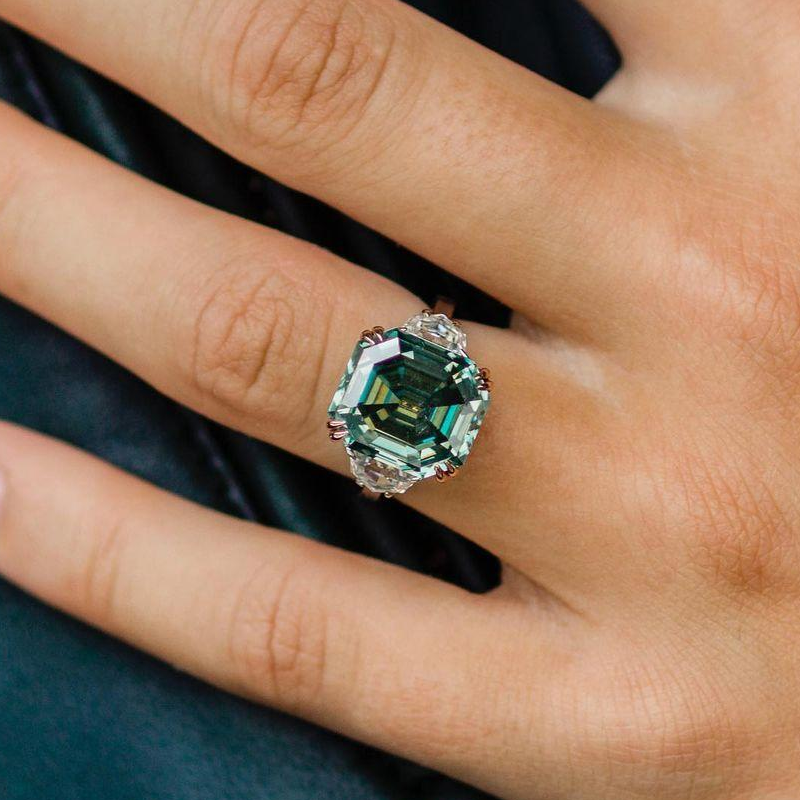 4.5 Carat Paraiba Tourmaline Asscher Cut Three Stone Women's Engagement Ring In Sterling Silver