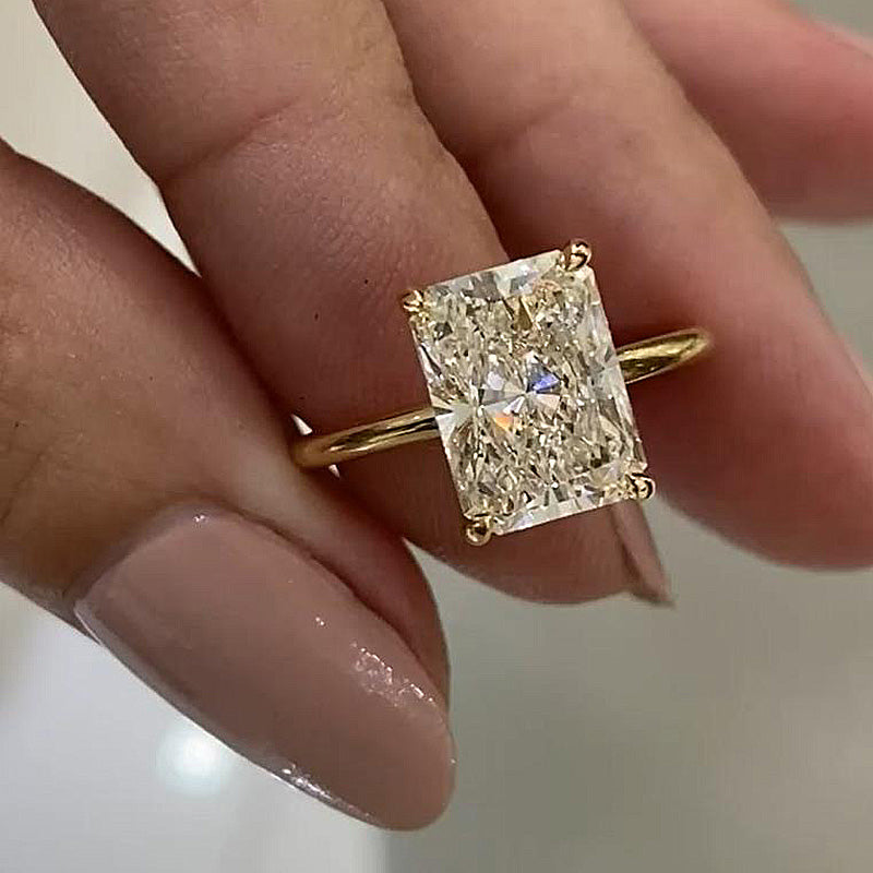 Classic Yellow Gold Radiant Cut Simulated Diamond Engagement Ring For Women