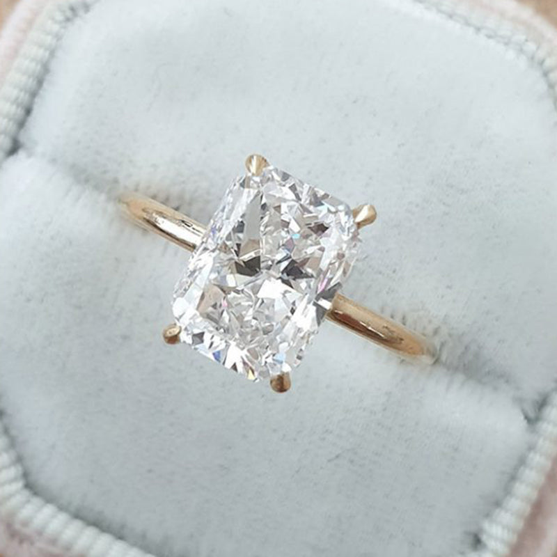 Classic Yellow Gold Radiant Cut Simulated Diamond Engagement Ring For Women