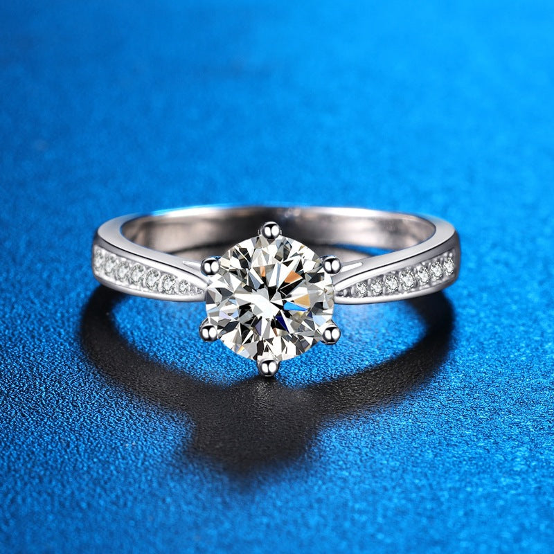 1.0 Carat Round Cut Moissanite Engagement Ring For Women In Sterling Silver