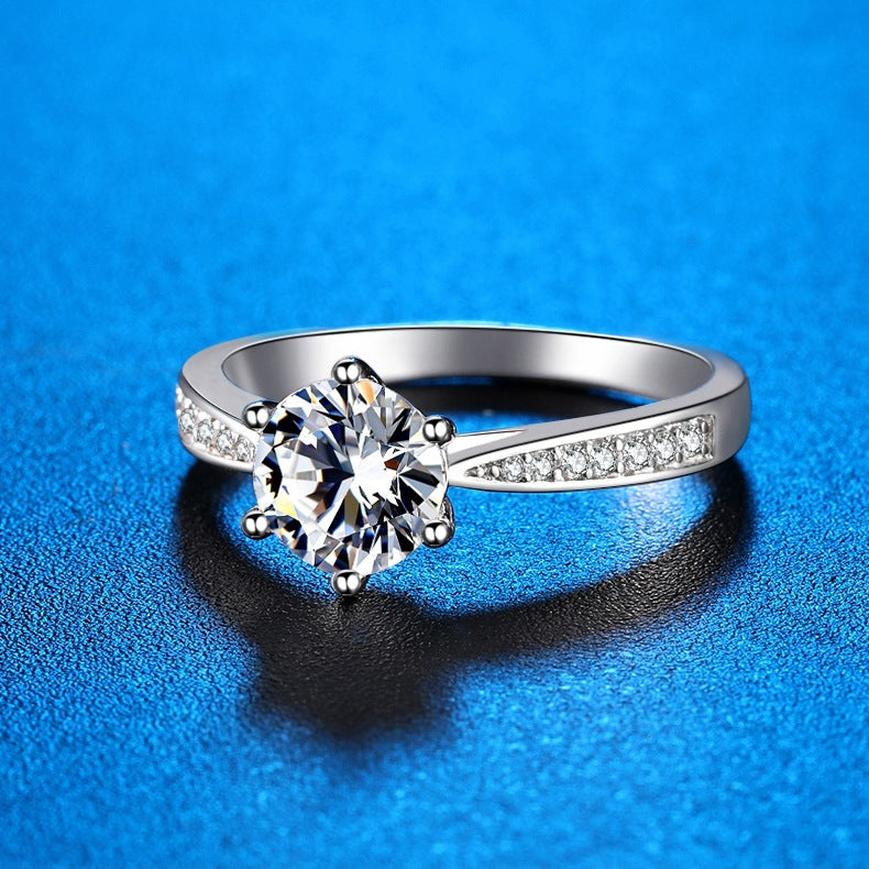 1.0 Carat Round Cut Moissanite Engagement Ring For Women In Sterling Silver