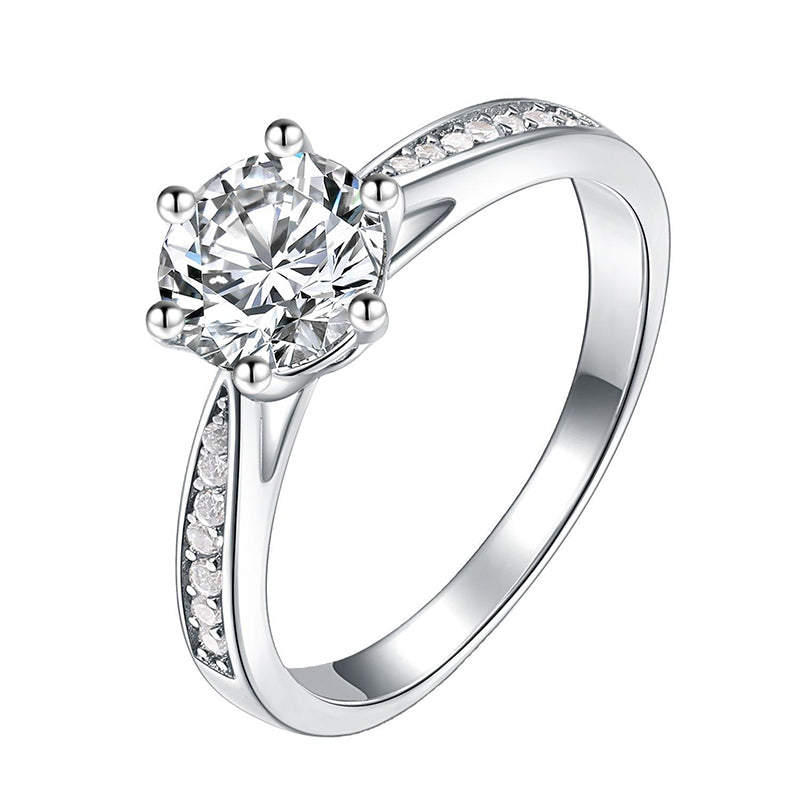 2.0 Carat Round Cut Moissanite Engagement Ring For Women In Sterling Silver