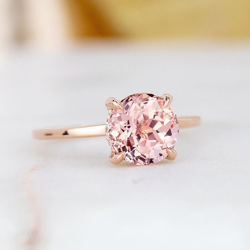 Gorgeous Round Cut Morganite Pink Engagement Ring For Women In Sterling Silver