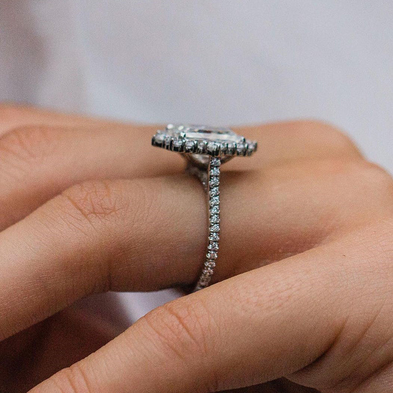 Gorgeous Halo Radiant Cut Simulated Diamond Engagement Ring In Sterling Silver