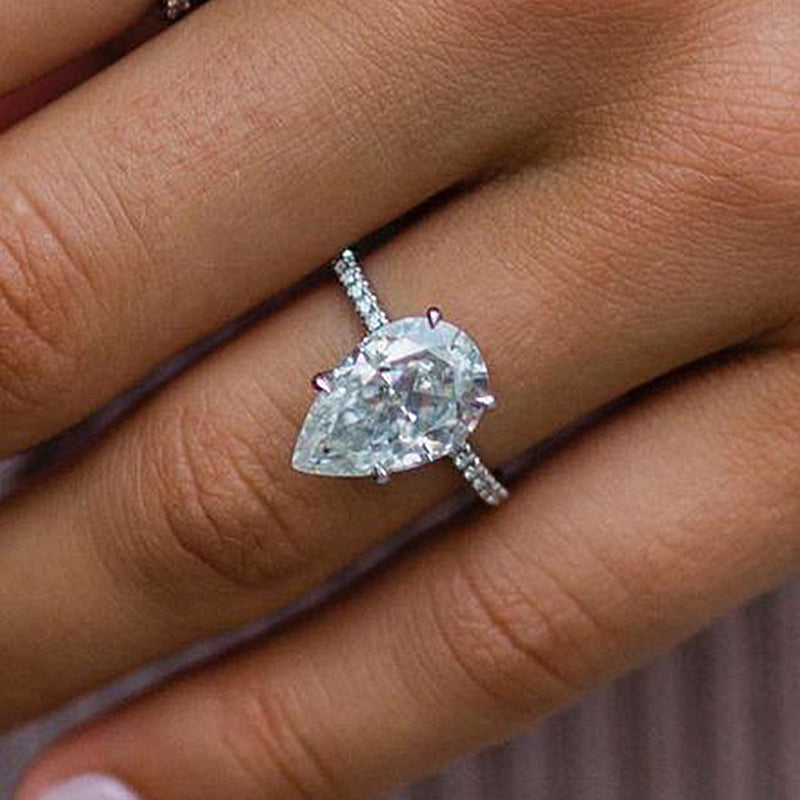 Elegant Pear Cut Sona Simulated Diamond Engagement Ring In Sterling Silver