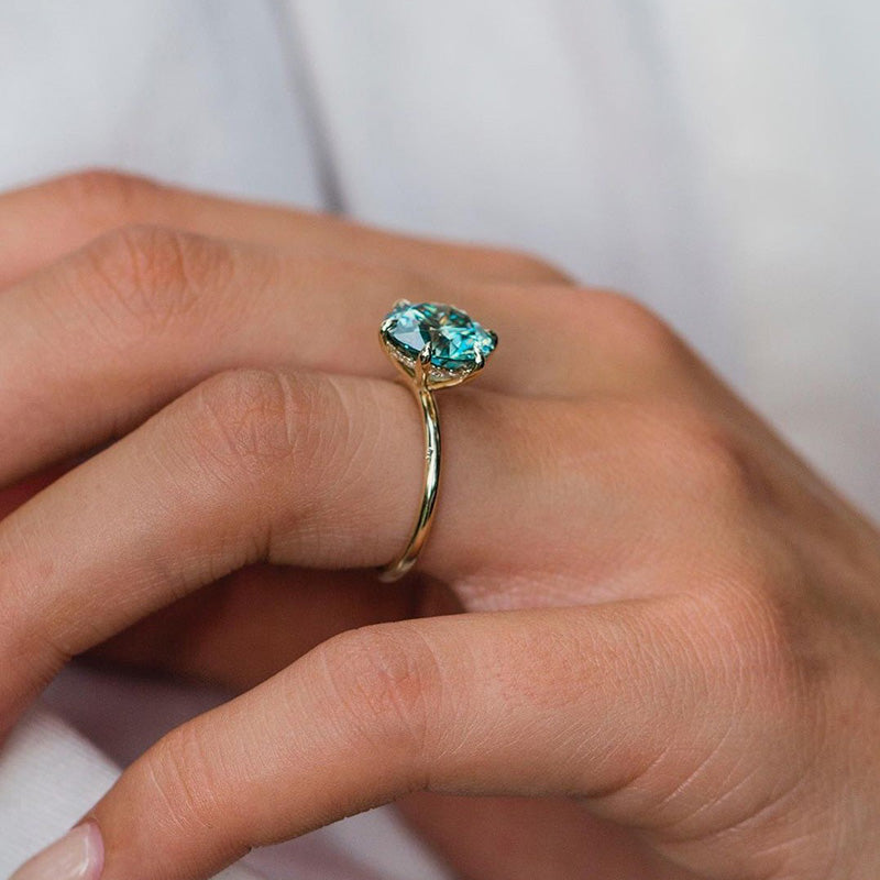 Moissanite Round Cut Paraiba Tourmaline Engagement Ring