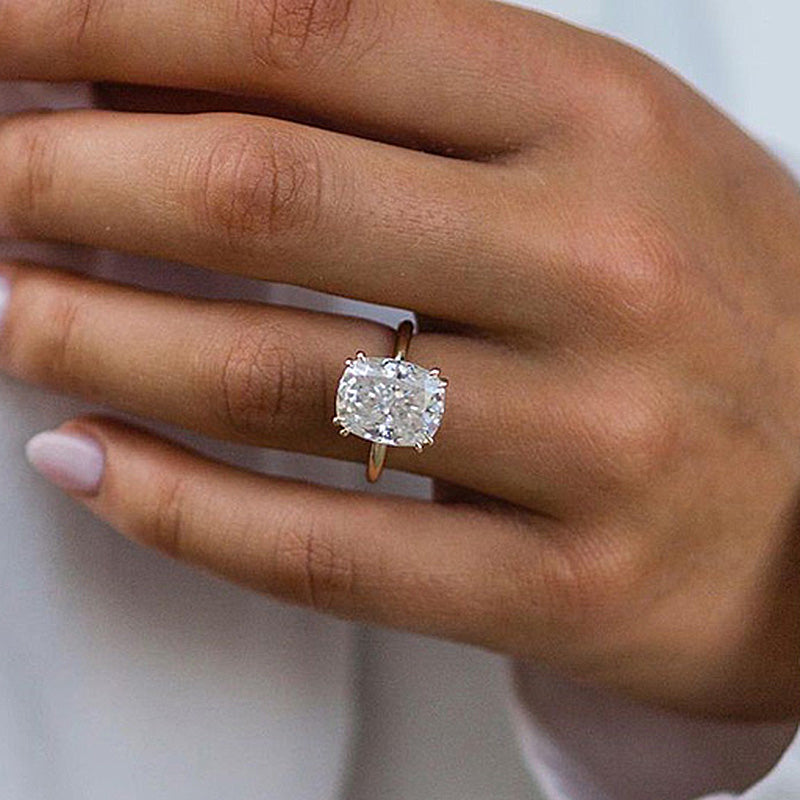 Gorgeous Yellow Gold Cushion Cut Engagement Ring for Women In Sterling Silver
