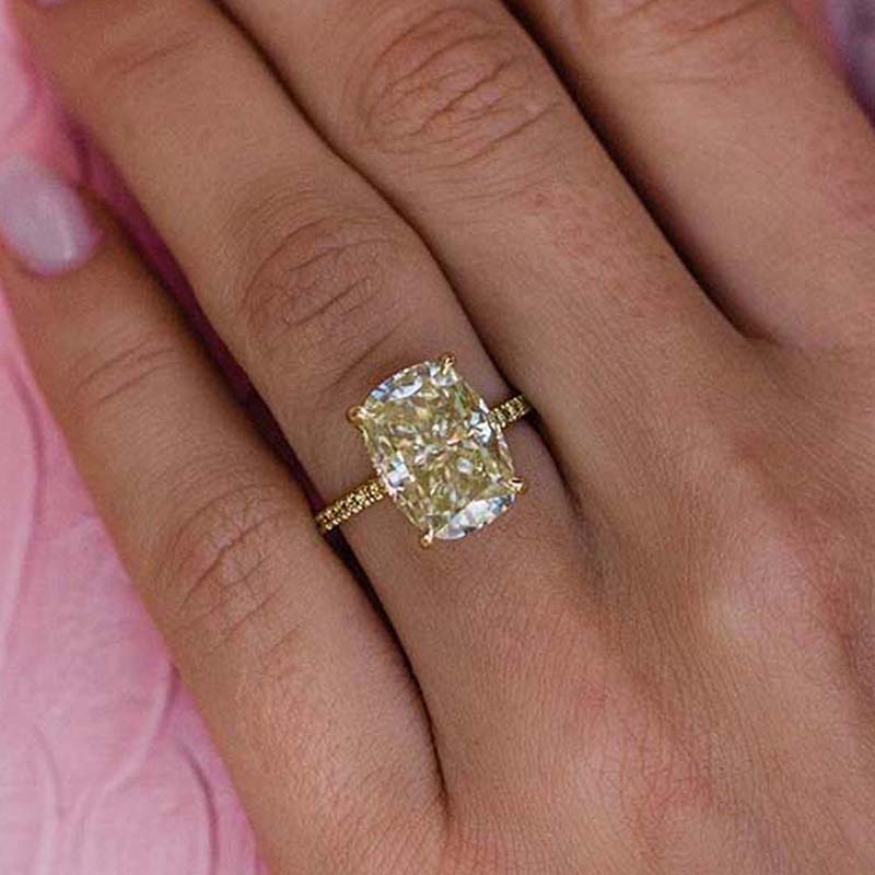 Yellow Gold Elongated Cushion Cut Yellow Sapphire Engagement Ring