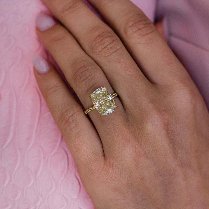 Yellow Gold Elongated Cushion Cut Yellow Sapphire Engagement Ring