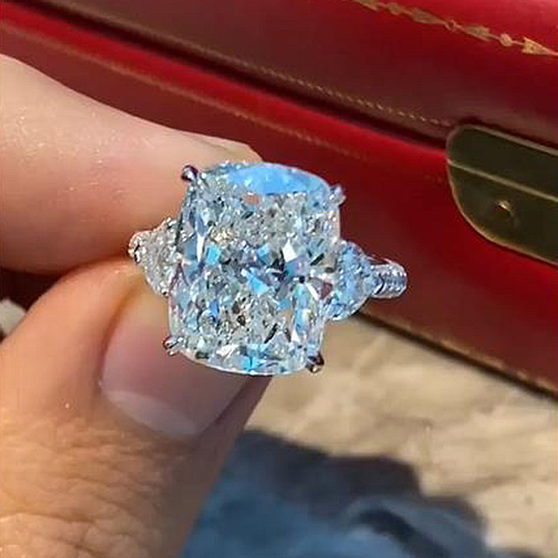 Gorgeous Cushion Cut Three Stone Engagement Ring In Sterling Silver