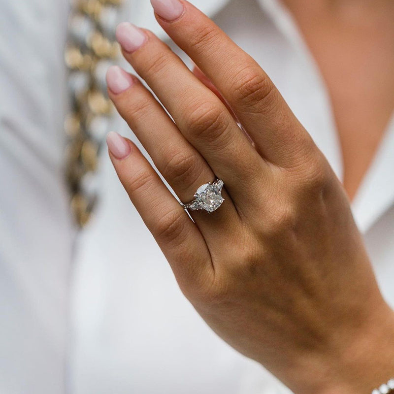 Stunning Cushion Cut Three Stone Women's Engagement Ring In Sterling Silver