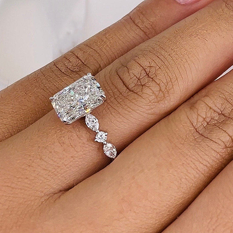 Sparkle Crushed Ice Radiant Cut Engagement Ring For Women In Sterling Silver