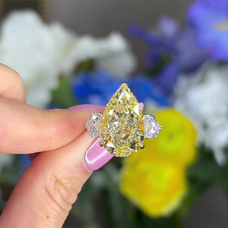 Ahabobo Stunning Pear Cut 8.0Ct Three Stone Engagement Ring