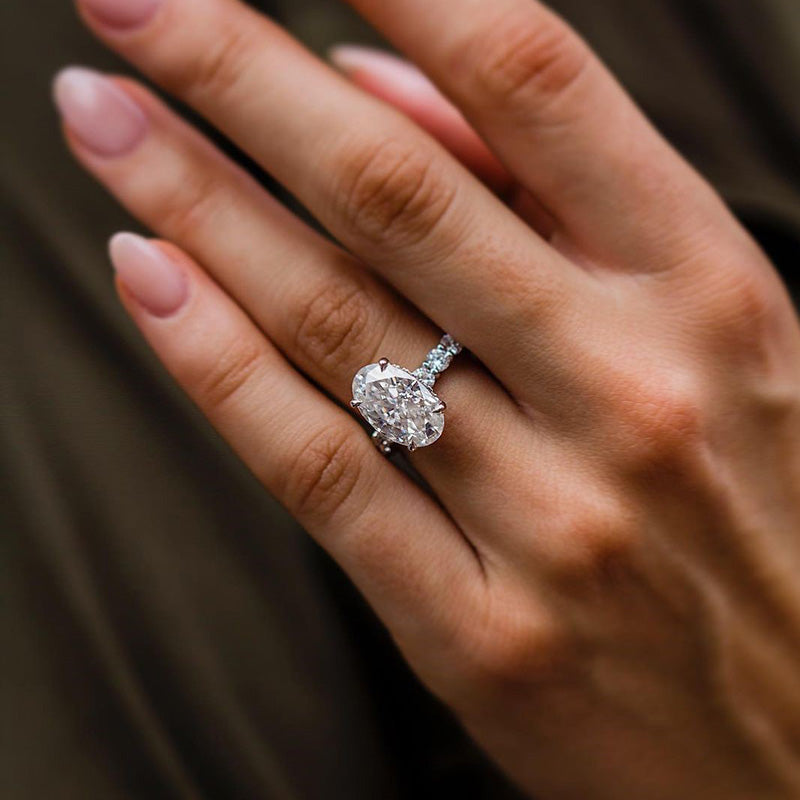 Stunning Oval Cut Simulated Diamond Engagement Ring In Sterling Silver