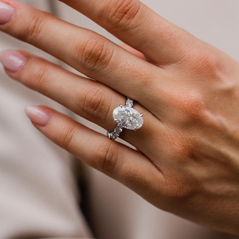 Stunning Oval Cut Simulated Diamond Engagement Ring In Sterling Silver