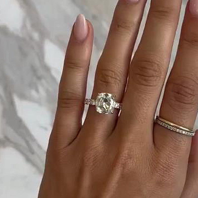 Exclusive Yellow Gold Cushion Cut Engagement Ring In Sterling Silver