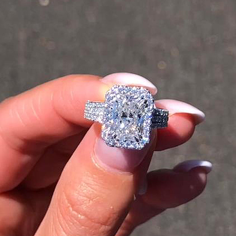 Sparkle Split Shank Halo Radiant Cut Engagement Ring