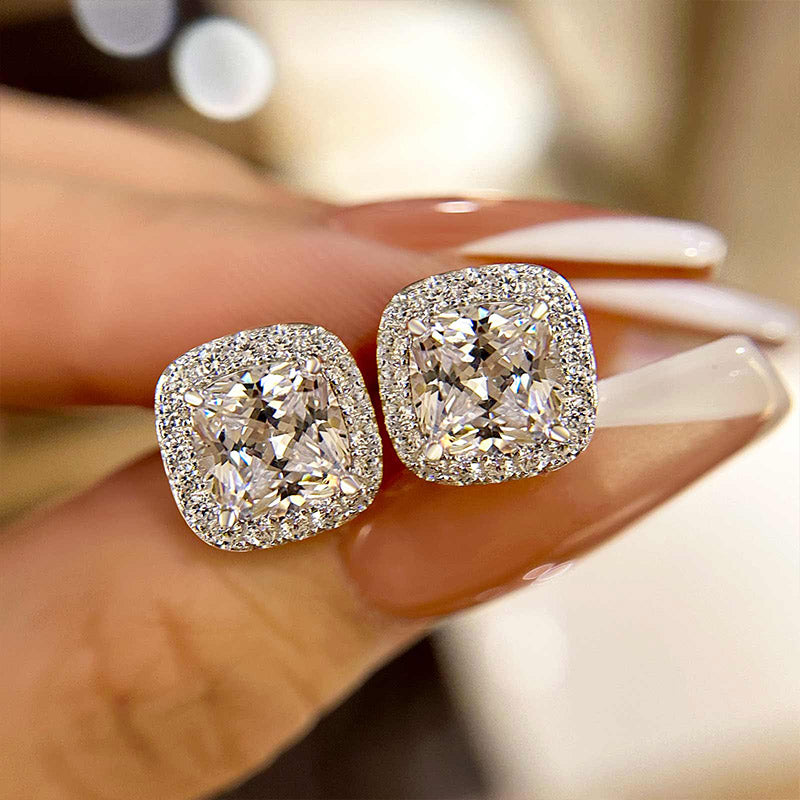 2.0Ct Stunning Halo Cushion Cut Women's Earrings In Sterling Silver