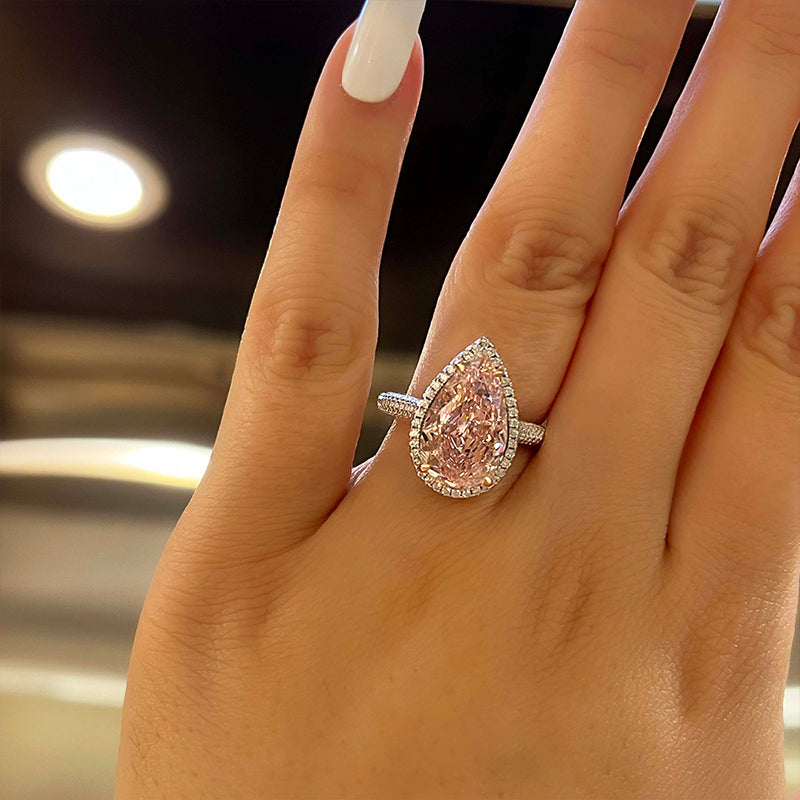 Elegant Halo Pear Cut Pink Sapphire 2PC Jewelry Set In Sterling Silver