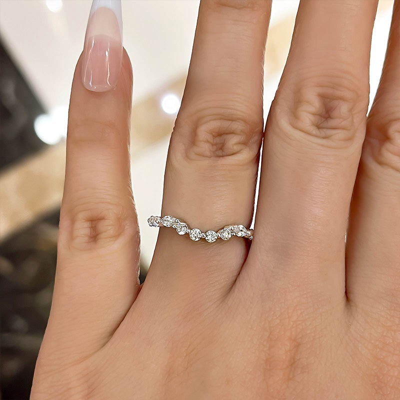 Unique Half Round & Marquise Cut Wedding Band In Sterling Silver