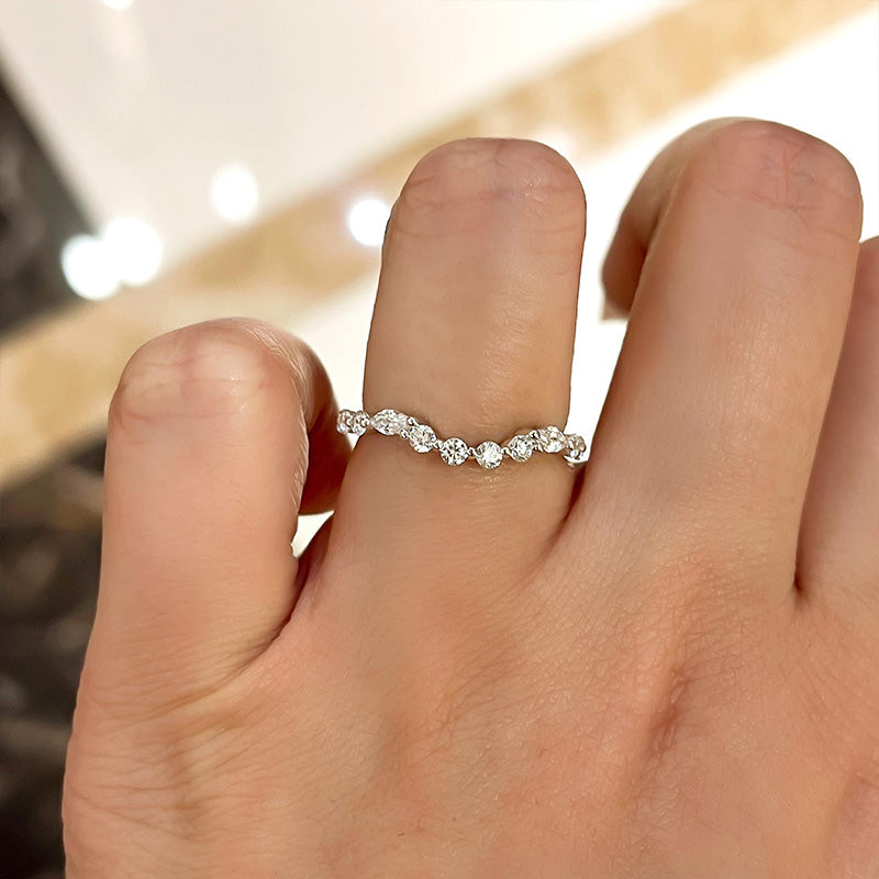 Unique Half Round & Marquise Cut Wedding Band In Sterling Silver
